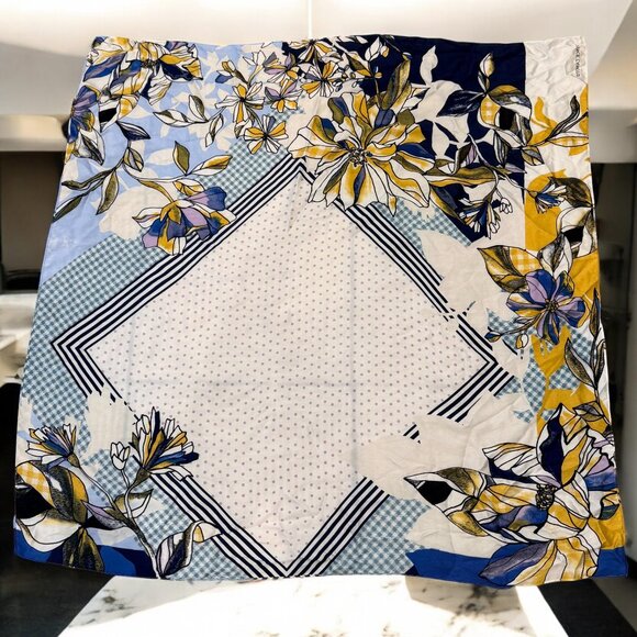Vince Camuto Blue Gold Modern Abstract Silk Scarf 34 x 34 - Picture 4 of 10